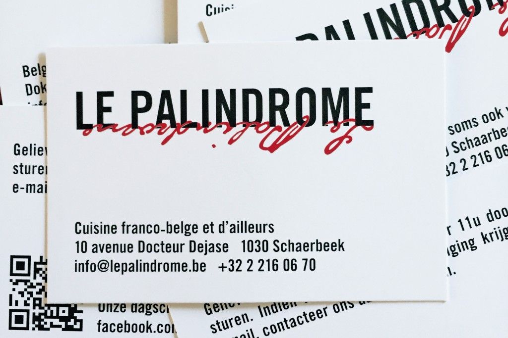Cartes de visite pour le restaurant Le Palindrome Bruxelles